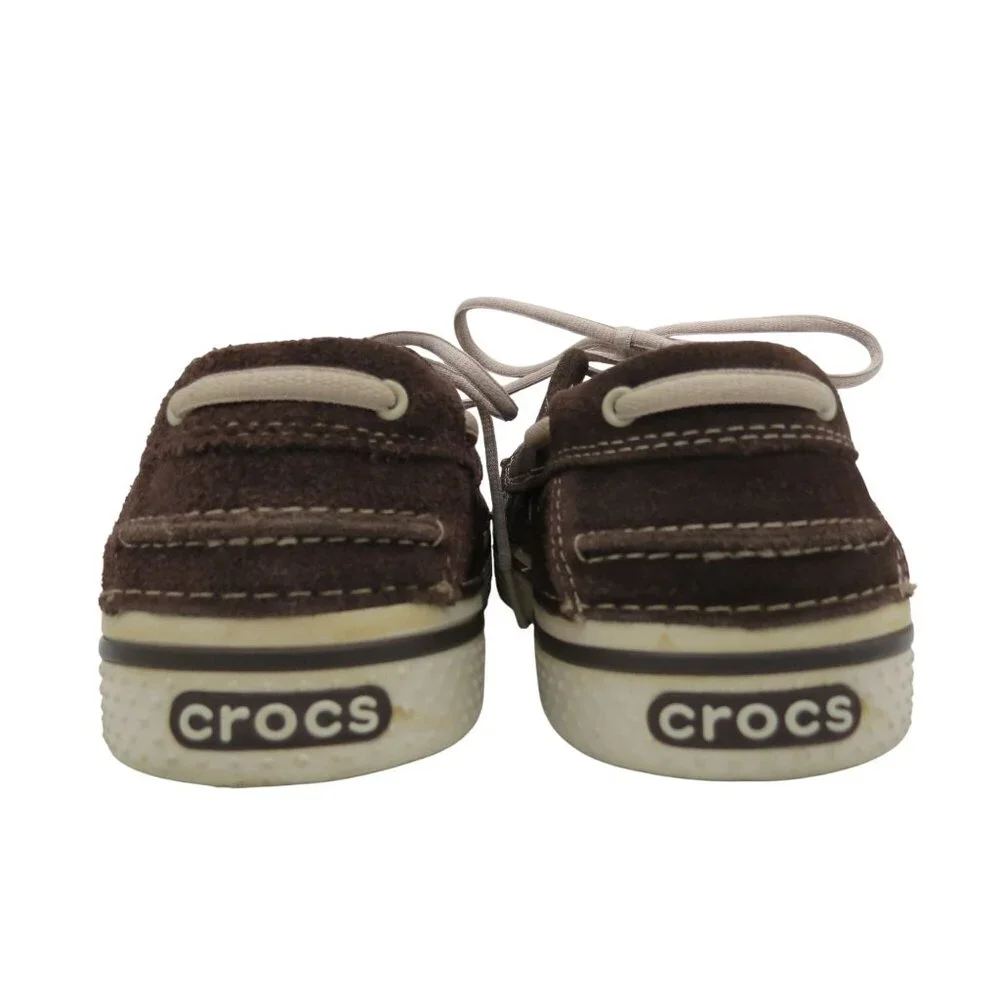 CROCS Men's Dark Brown Pebbled Leather Boat Shoes Size 9